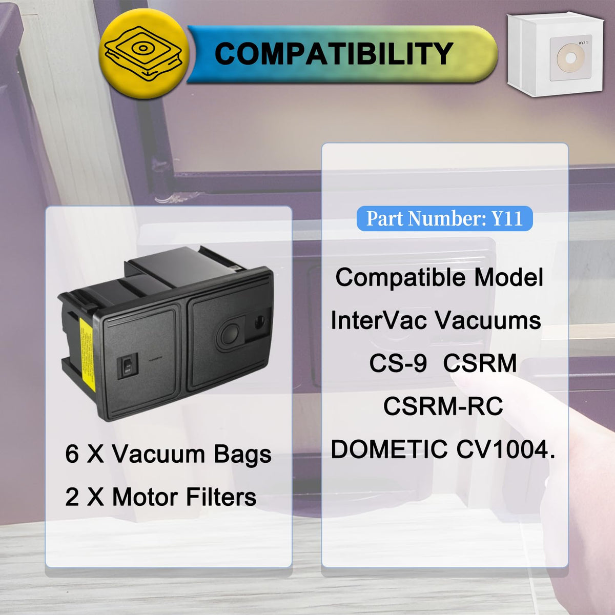 6 Pack Y11 Vacuum Bags for InterVac Roadvac RV Cleaners Models# CSRM & CS-9