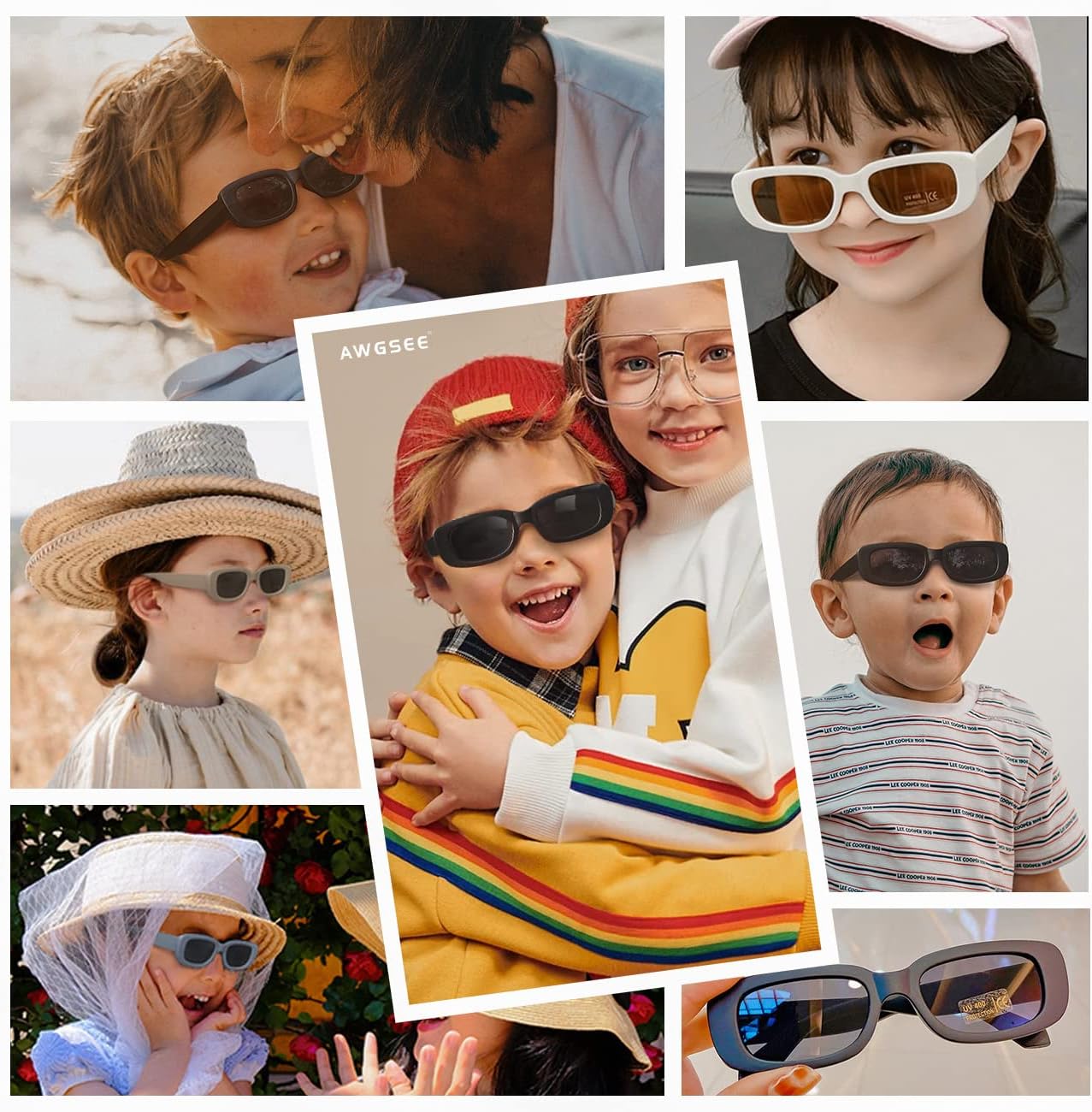 Retro Rectangle Kids Sunglasses 90’s Vintage Fashion Narrow Square Frame Glasses Shades for Girls Boys UV Protection