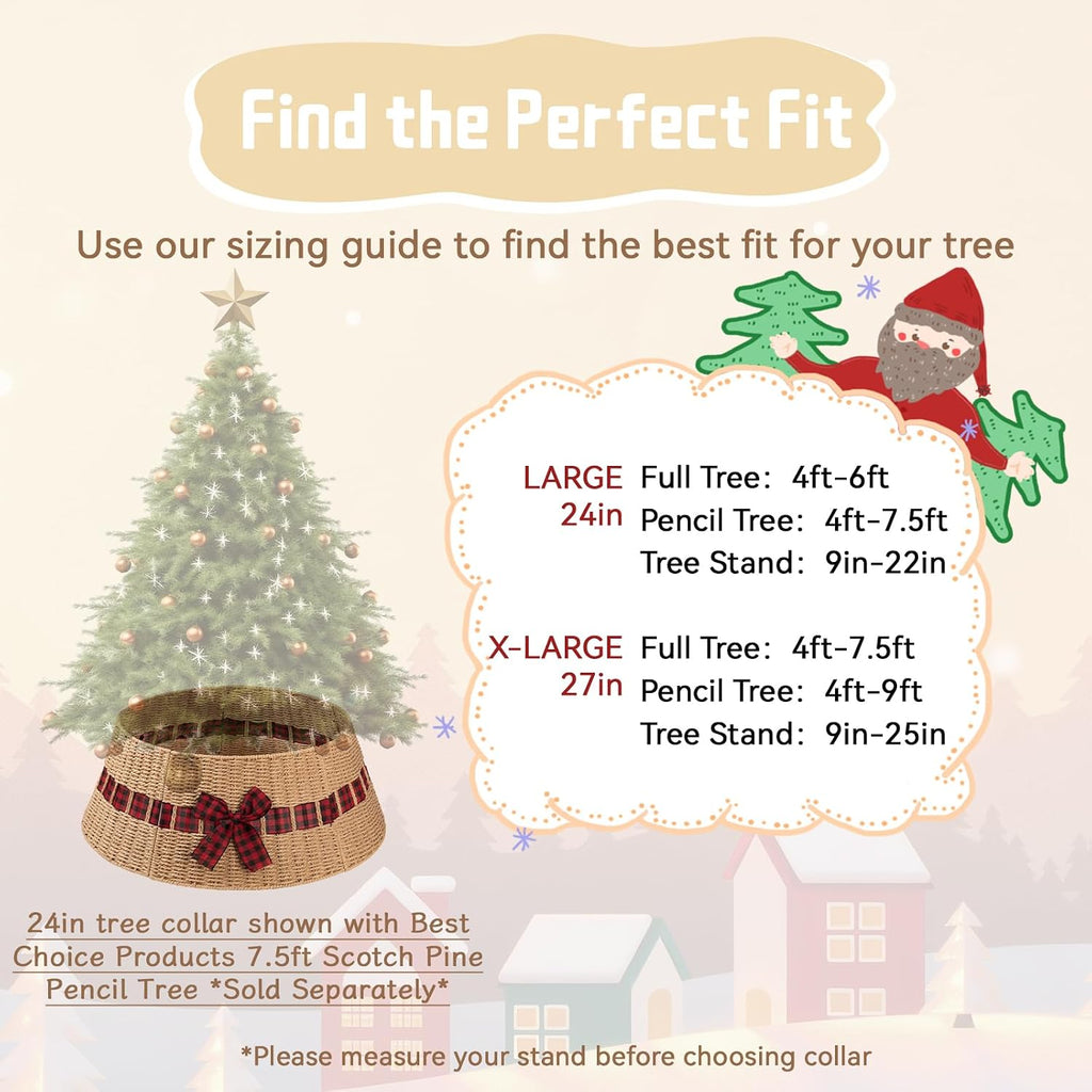 Christmas Tree Collar, Wicker Holiday Tree Skirt & Stand Base Cover,Paper Rope Christmas Decor with a Bow Tie