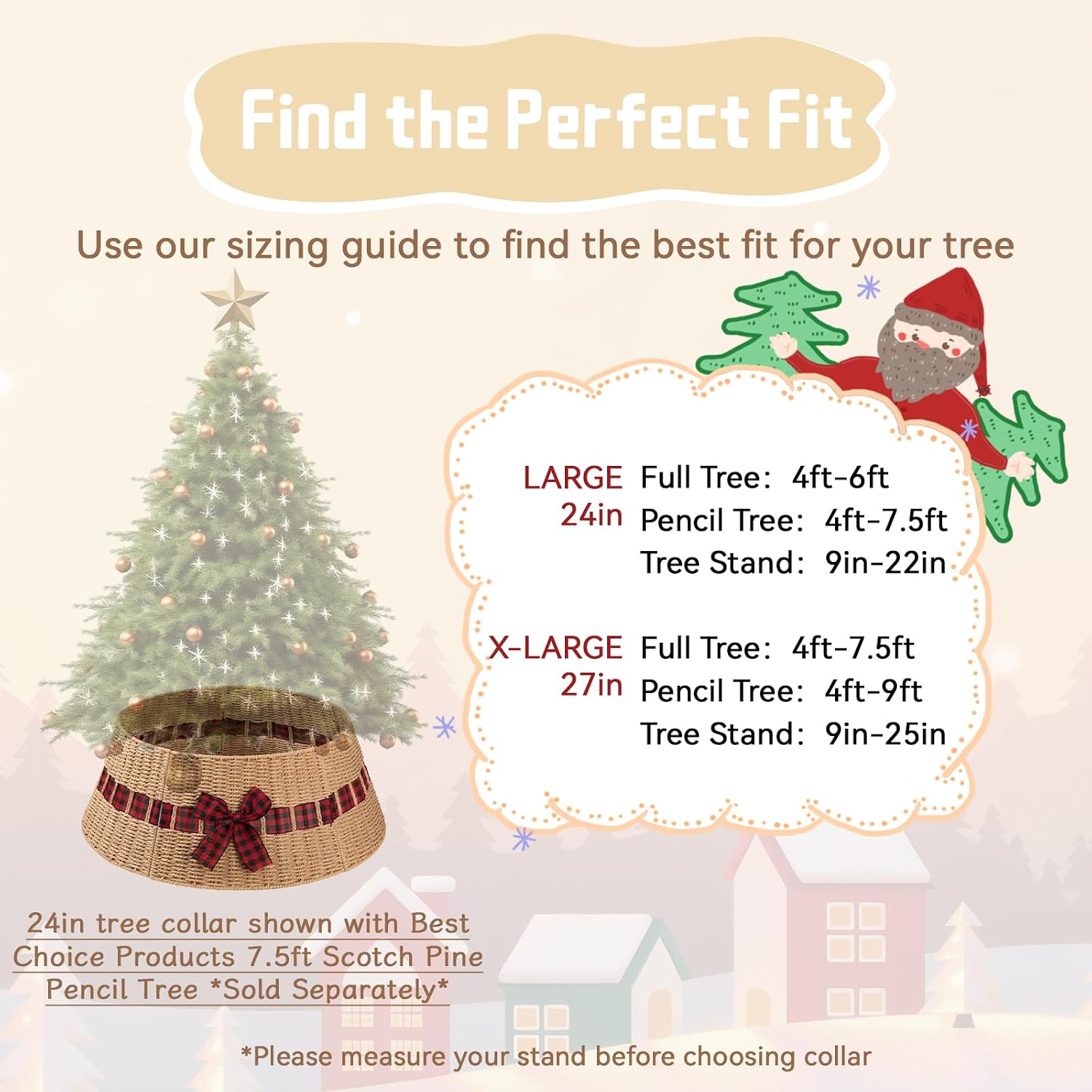 Christmas Tree Collar, Wicker Holiday Tree Skirt & Stand Base Cover,Paper Rope Christmas Decor with a Bow Tie