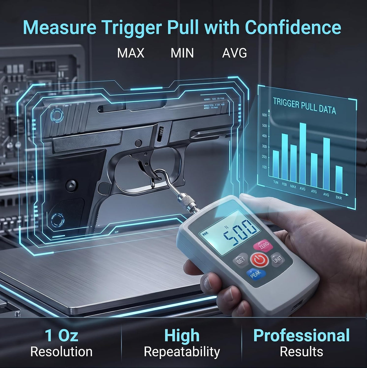 500N Digital Force Gauge, Trigger Pull Gauge for Tension & Compression Test