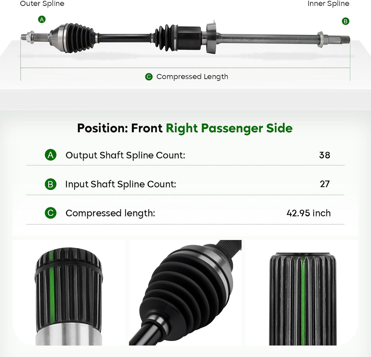 Front Right CV Axle Shaft Assembly Fit for Ford Explorer V6 3.5L 2011–2014 (Built Before 01/22/2014), Naturally Aspirated (FWD Only, Without Towing Package), Passenger Side, Replace# 66-2283