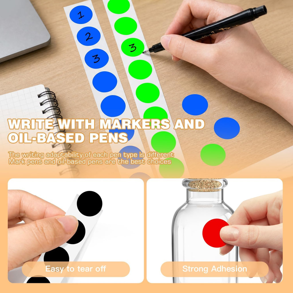 3/4" Round Color Coding Labels, Bright-Colored Dot Stickers 5000PCS