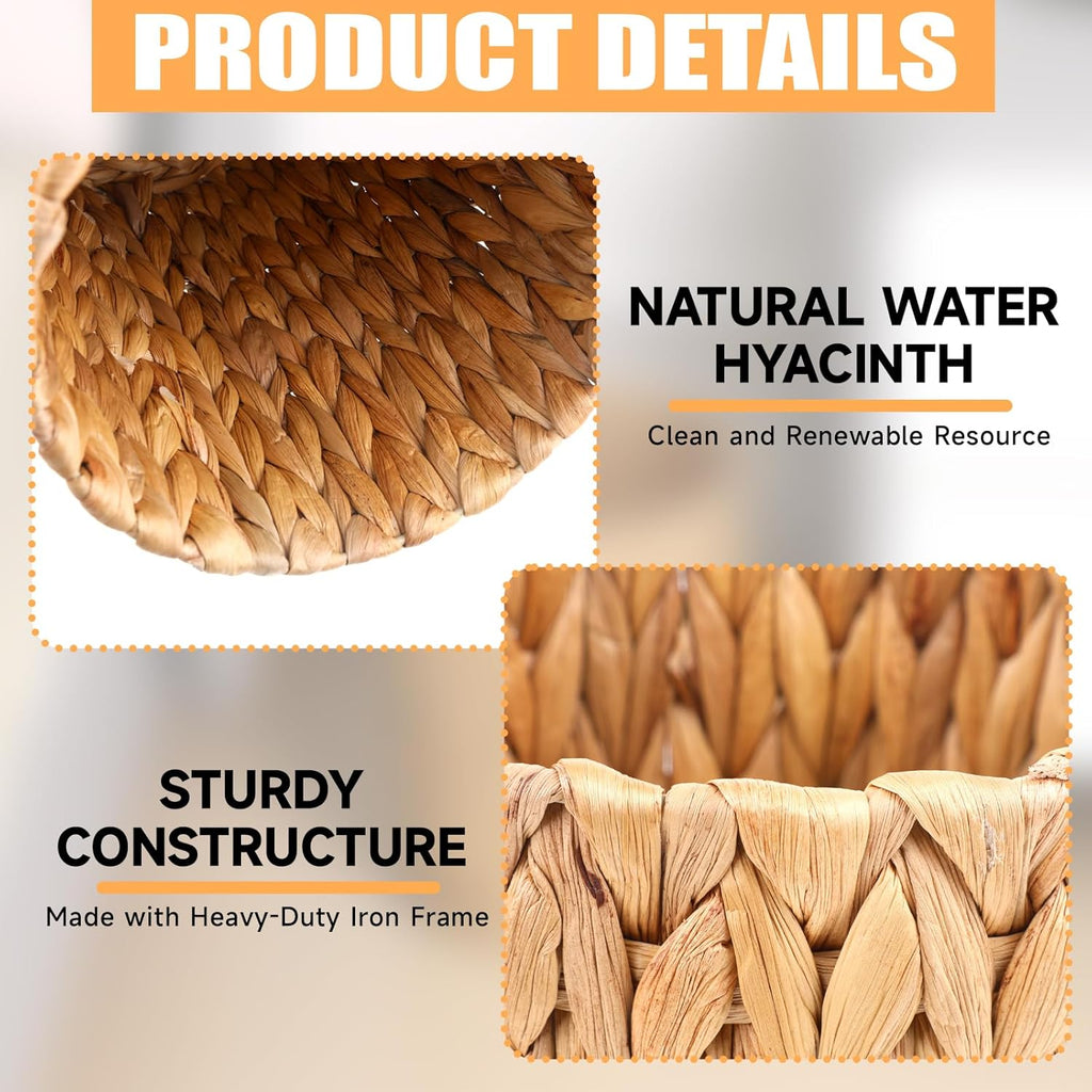 Wicker Waste Basket, Handwoven Water Hyacinth Trash Can Small Bathroom Trash Can Boho Woven Decorative Office Garbage