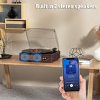 Vinyl Record Player Turntable with Built-in Bluetooth Receiver & 2 Stereo Speakers, 3 Speed 3 Size Portable Retro