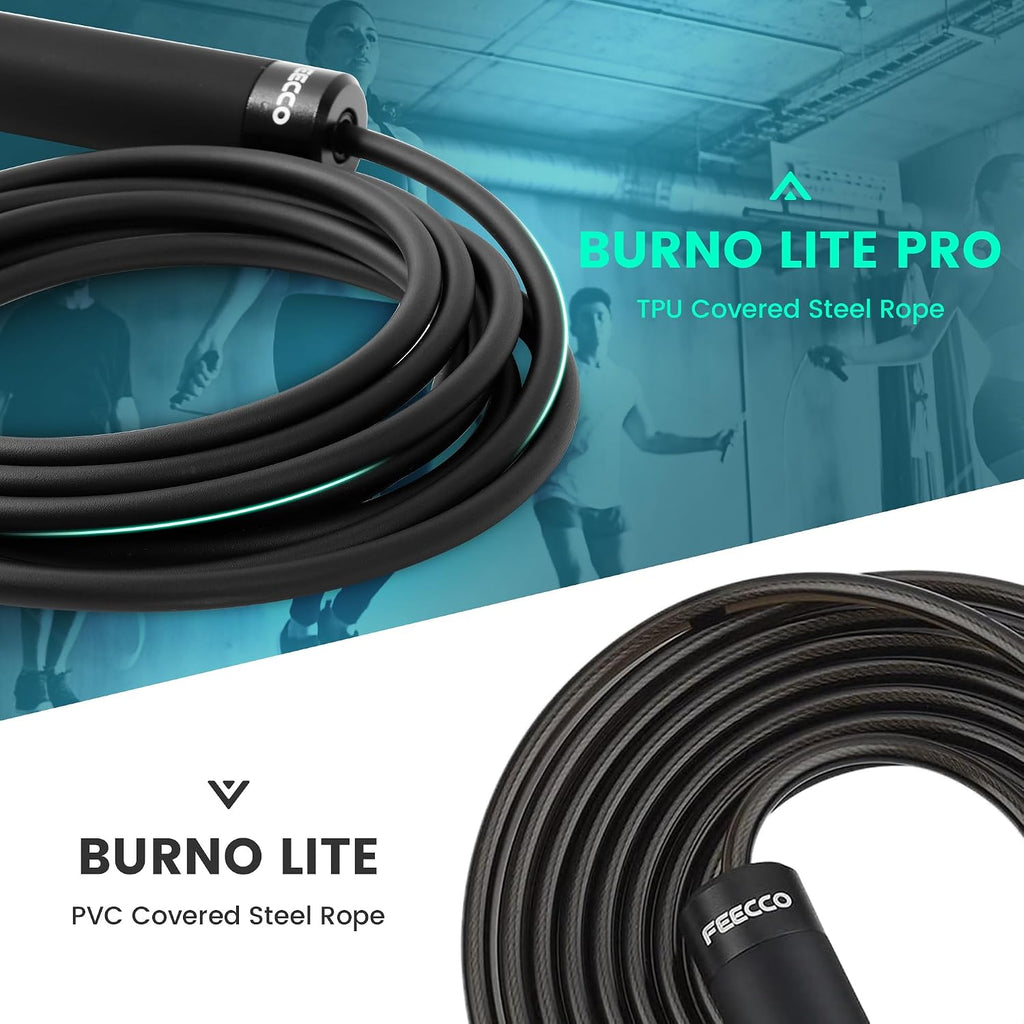 FEECCO 1/2 lb Weighted Jump Rope for Boxing, Cardio, Crossfit Workout, 8~11ft Range Adjustable Length Steel Ropes