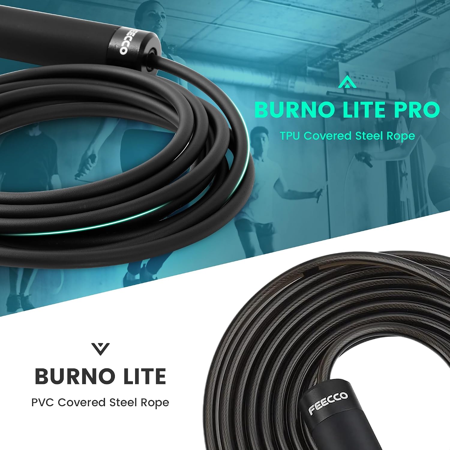 FEECCO 1/2 lb Weighted Jump Rope for Boxing, Cardio, Crossfit Workout, 8~11ft Range Adjustable Length Steel Ropes