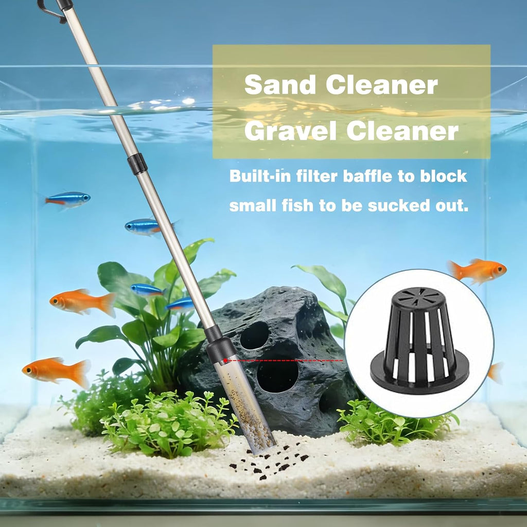Aquarium Gravel Vacuum Sand Cleaner with 6Ft Pipe Fish Tank Water Changer Adjustable Length ABS(for 3~8Gal Tank)