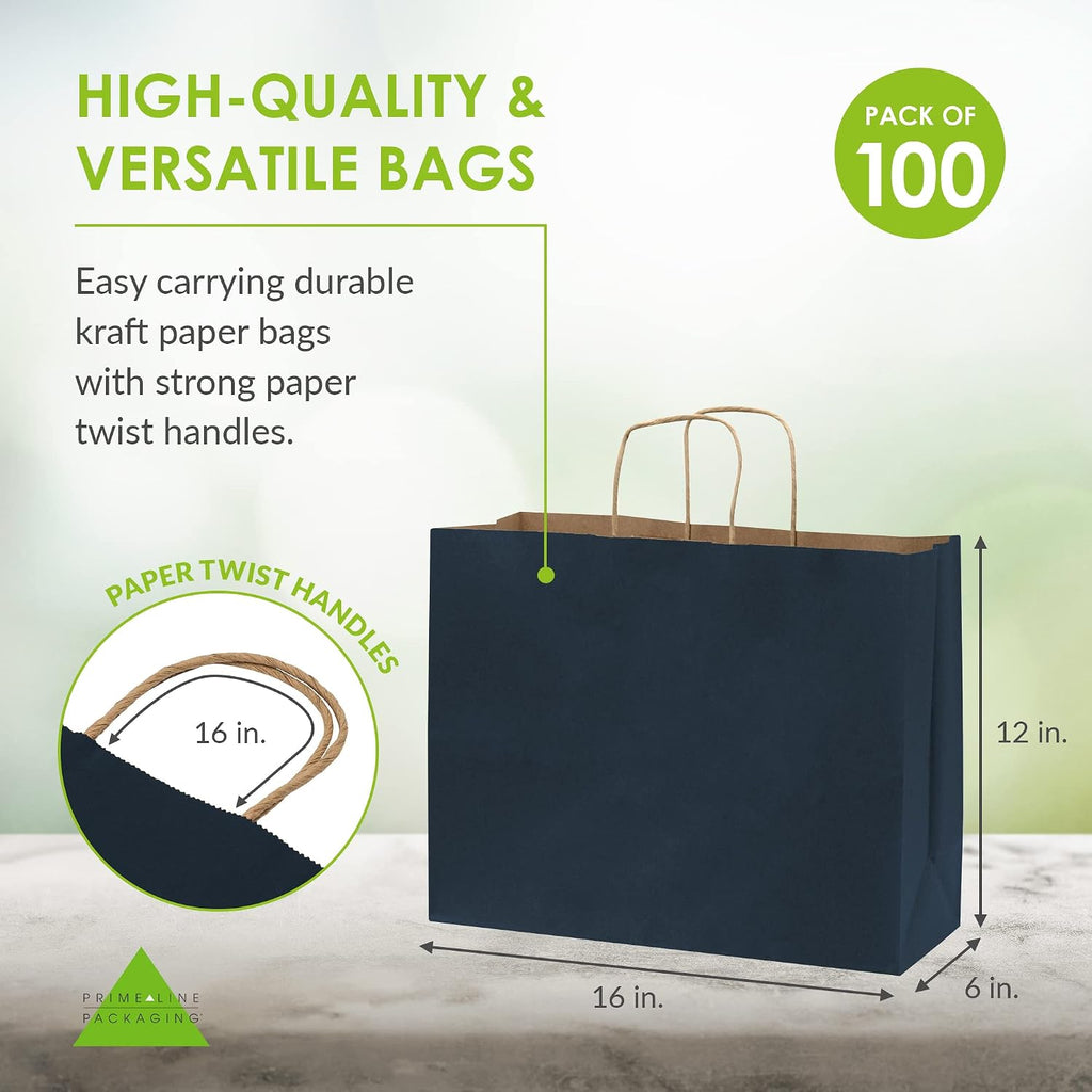 Large Navy Gift Bags, 16x6x12 Inches, 100 Pack
