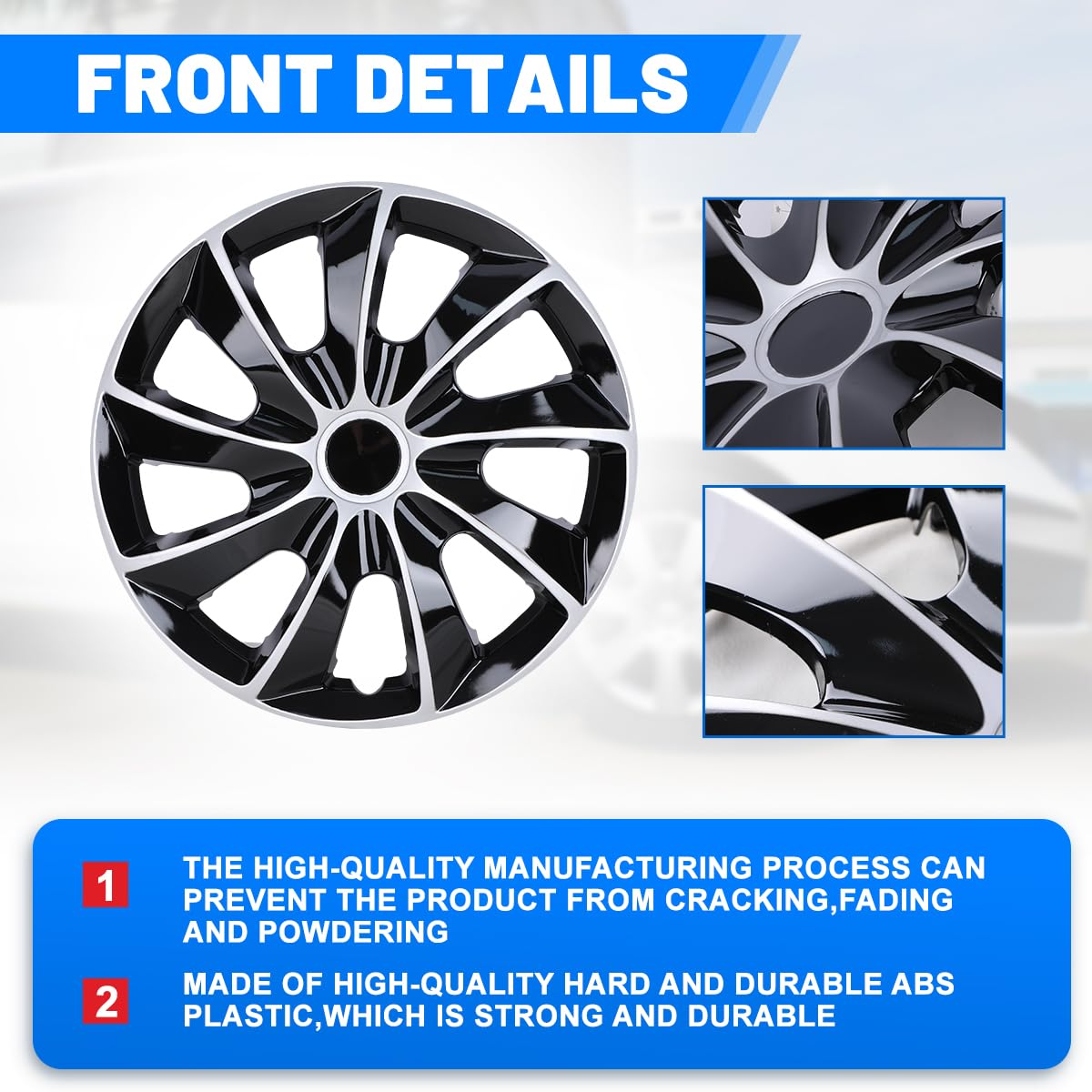 Hubcaps 15 Inch, 15" Universal Fit Wheel Covers, 4PCS, Black Silver
