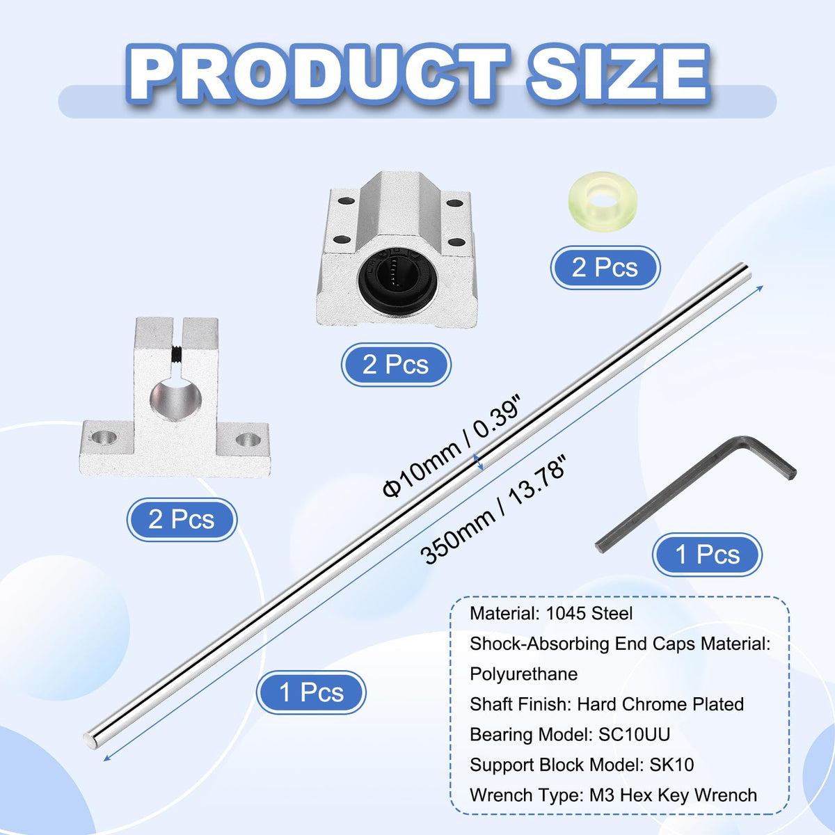 uxcell 10mm x 350mm Linear Motion Rod Shaft Guide,Hard Chrome Plated