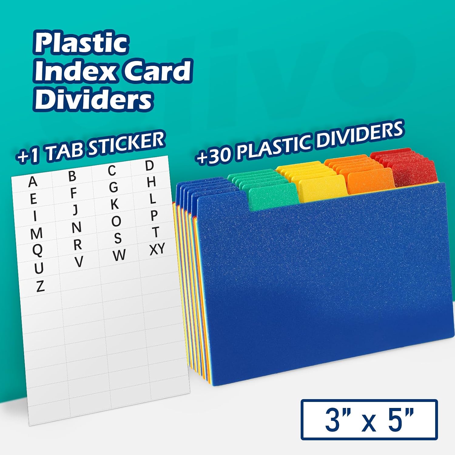 3x5 Index Card Dividers Tabs, Plastic A-Z Guides, Colored, 30 Pack | 3 x 5 Inch, Poly Plastic, Alphabet and Blank