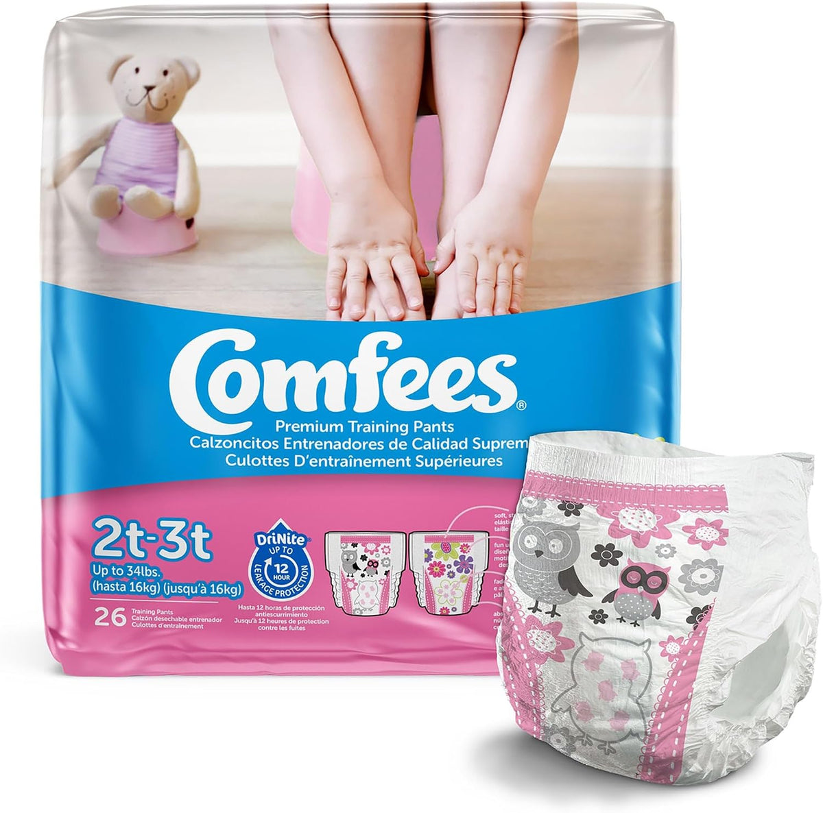 Girls Toddler Pull On Training Pants with Tear Away Seams, 156 ct