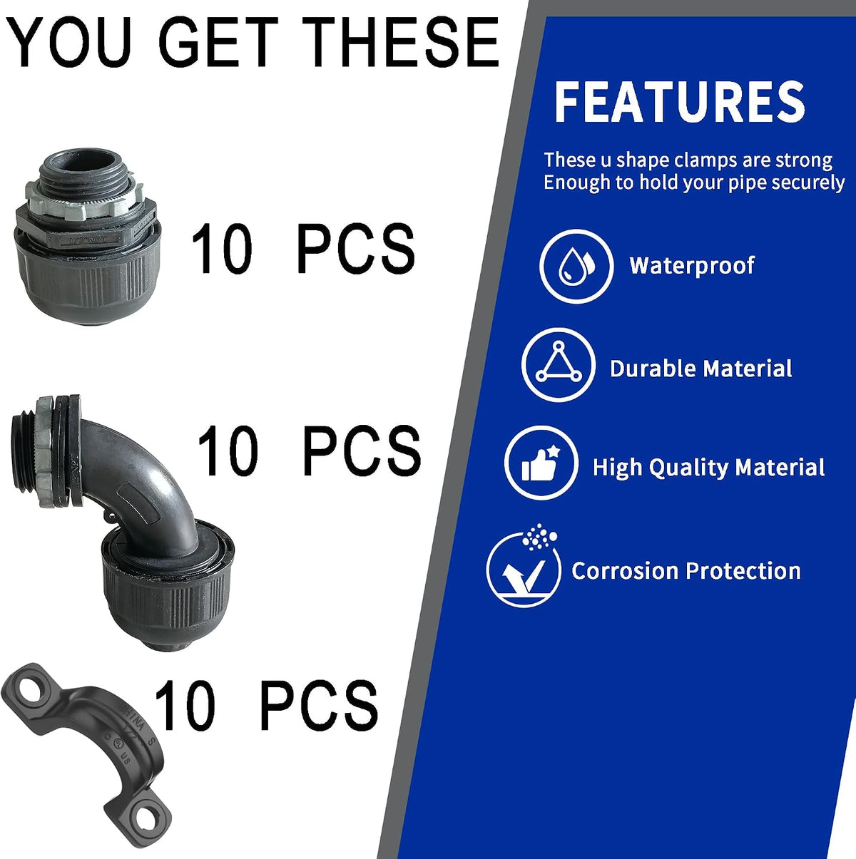 (1/2" Conduit Parts 30 Pack) Yariwiz 1/2 Black Special Extra Flexible Plastic Liquid Tight Conduit Connector Kit