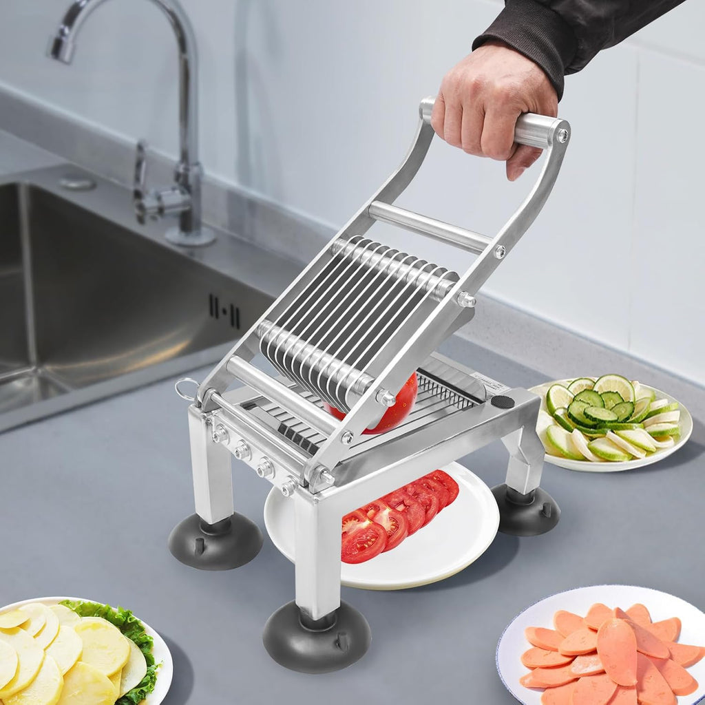 Commercial Stainless Steel Manual Fruit & Vegetable Slicer, 10mm Thickness Kitchen Prep Tool with Suction Cups for