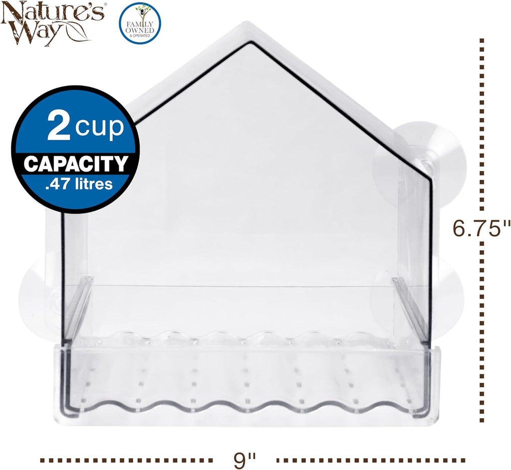 Win-3 Clear View Window Bird Feeder with Strong Suction Cups, Transparent Outdoor Wild Bird Seed Feeder and Décor, 2