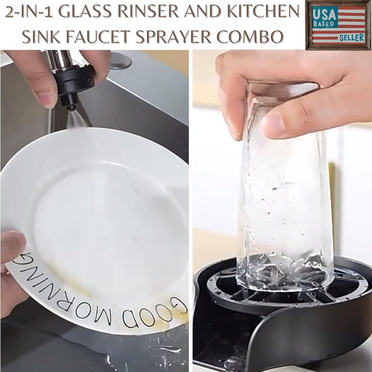 2-in-1 Glass Rinser & Sink Sprayer Attachment – High Pressure Cup Washer for Kitchen Sink – Matte Black Bottle