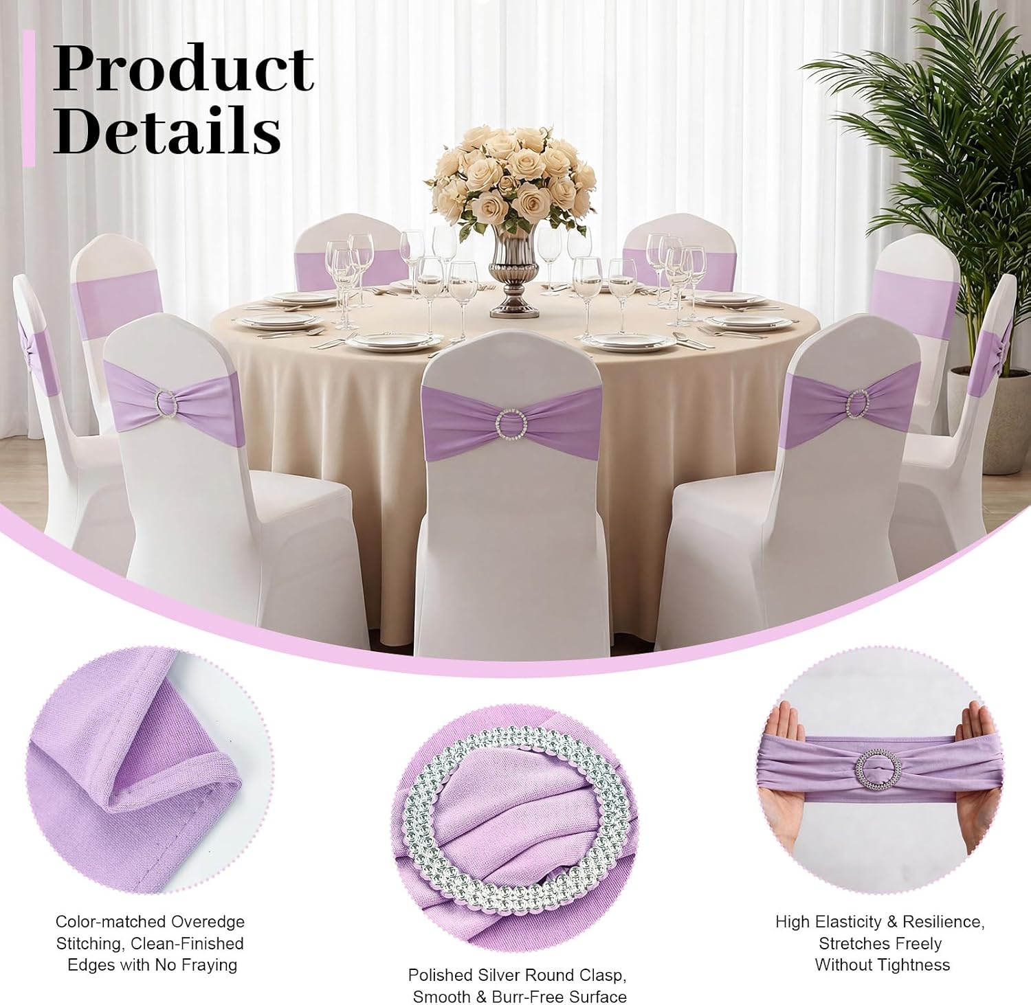 Spandex Chair Sashes 20Pcs Chair Bows for Weddings Parties Holiday Celebrations and Event Decorations(Light Purple)