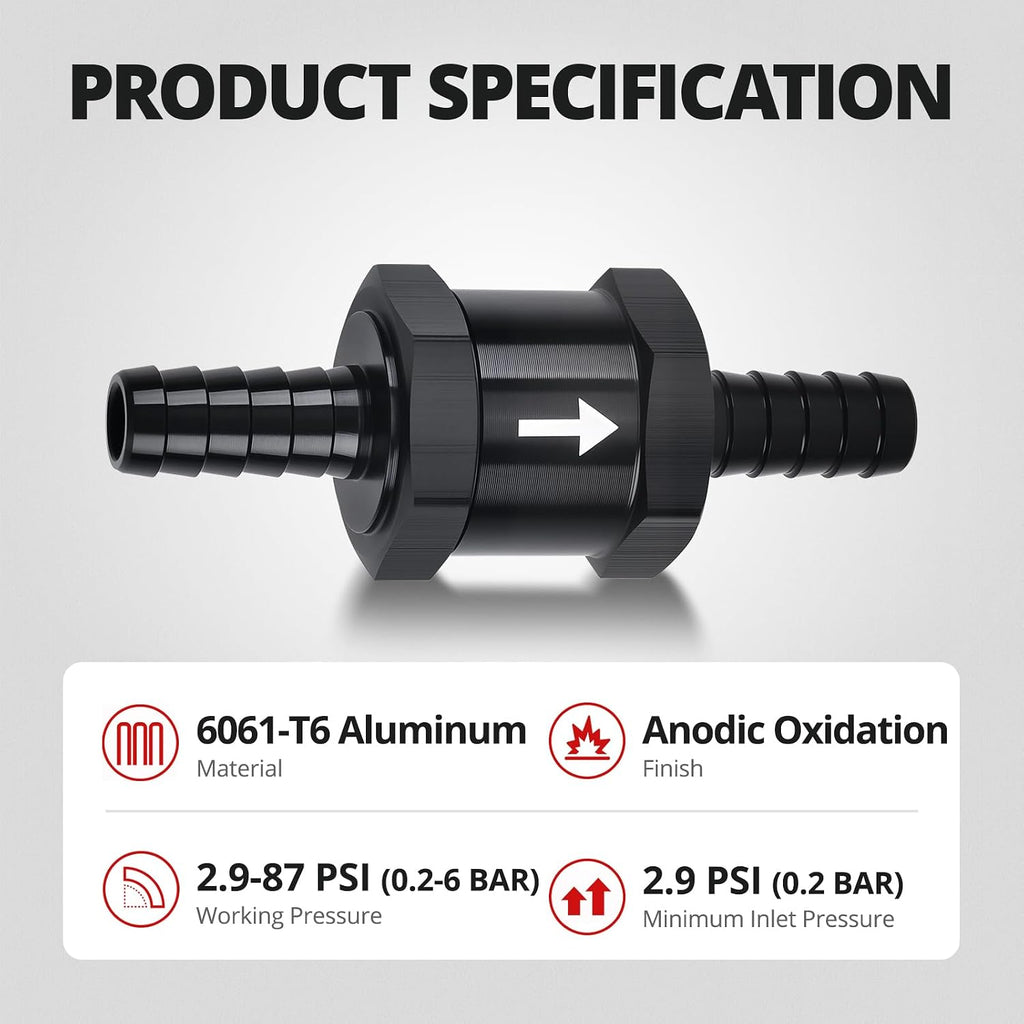 EVIL ENERGY 5/16" Fuel Check Valve One Way Inline Non Return Diesel Gasoline Black (8mm OD,2PCS)