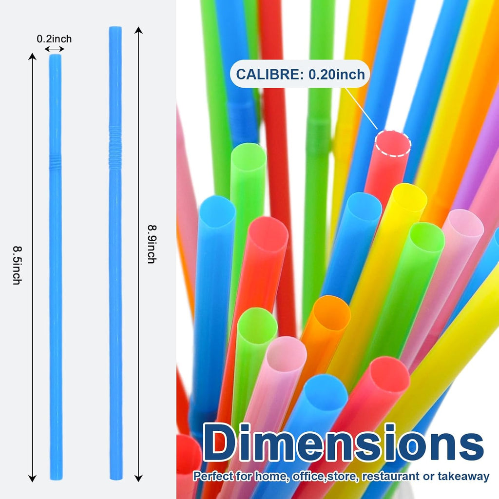[200 Pack] 8.5" High Multicolour Flexible Plastic Straws