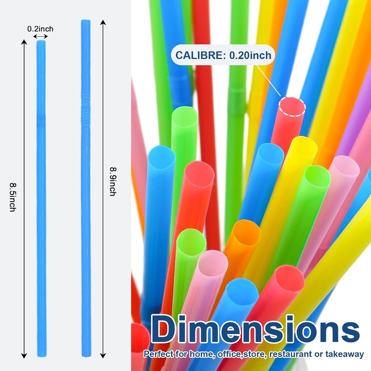 [200 Pack] 8.5" High Multicolour Flexible Plastic Straws