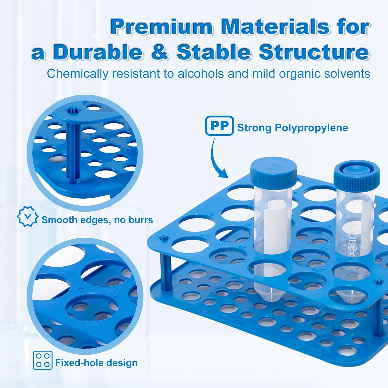 25-Well Centrifuge Tube Rack, Detachable Stand, φ1.02 inch, 1 PCS | Lab-grade Polypropylene, Individual Packaged, Blue
