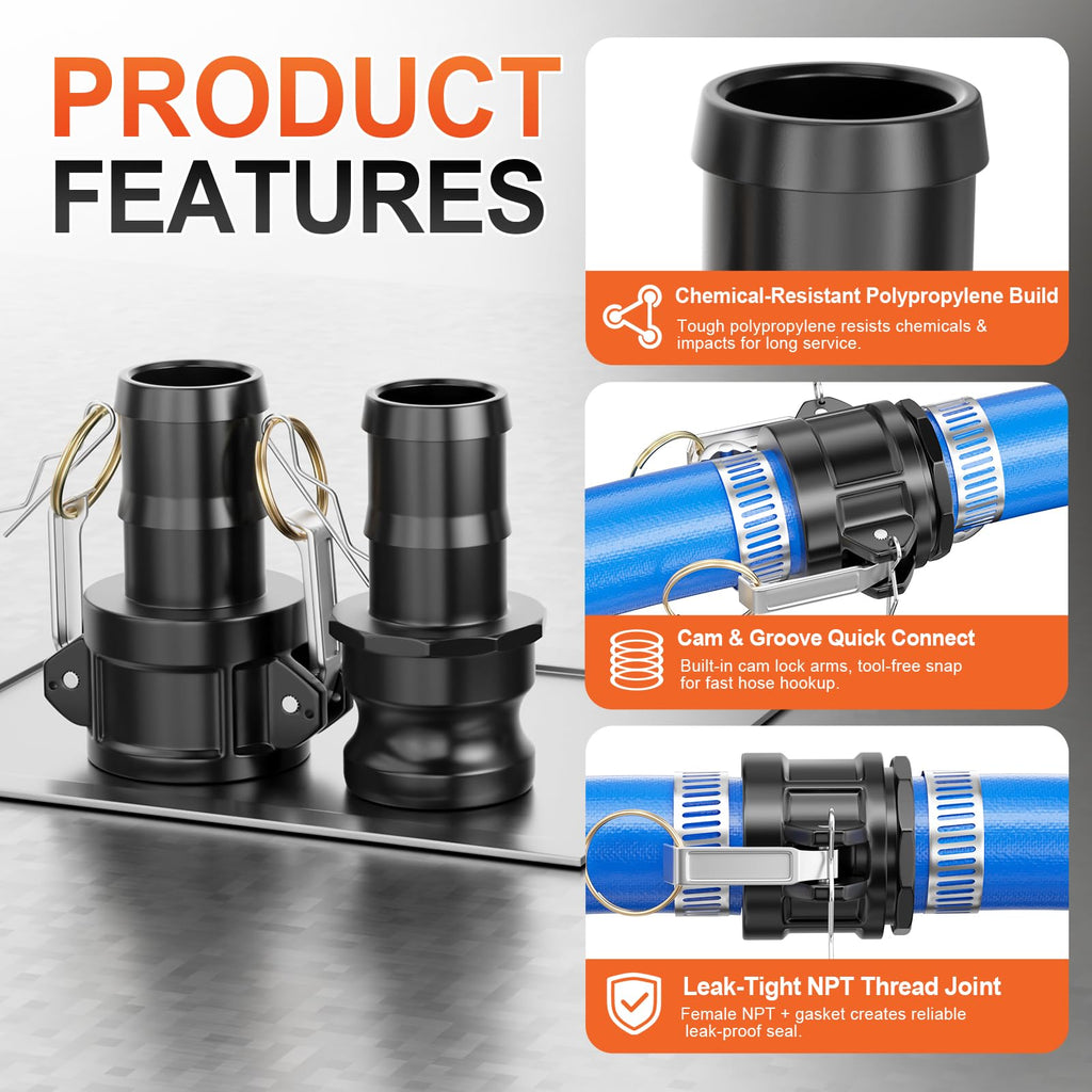 GASHER 2Pcs 2" Polypropylene Camlock Fitting Type C & E Cam Groove Kit