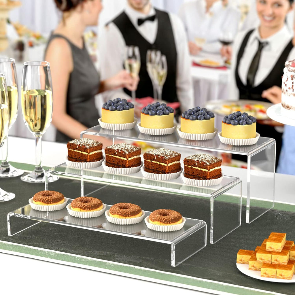 Acrylic Display Riser, 6 Pcs 12" Large Acrylic Risers | Thickened to 5mm Clear Rectangular Display Shelf for Cupcake