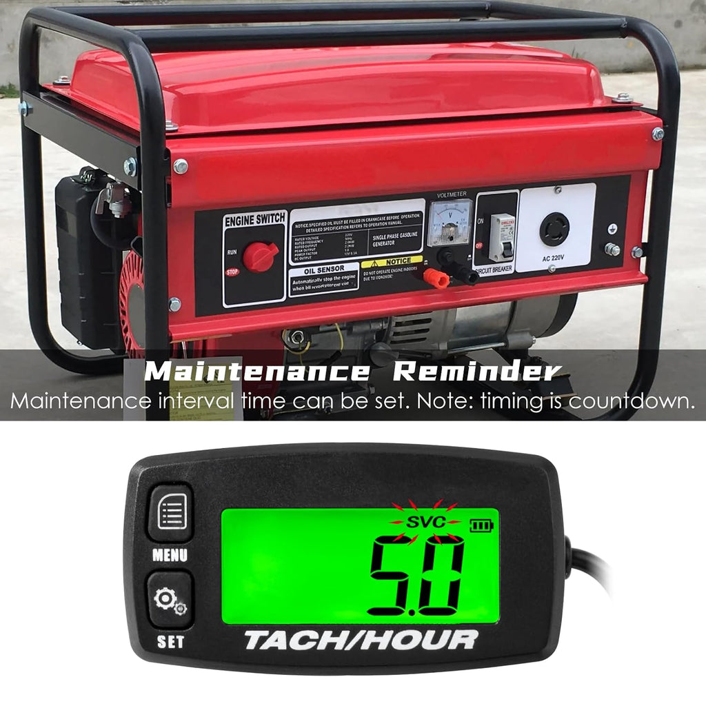 Digital Tachometer Hour Meter, Service Reminder for Small Engine