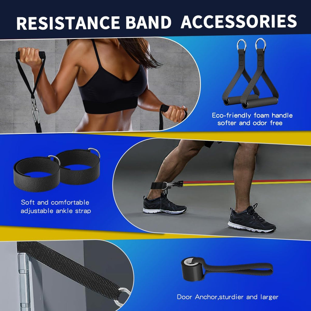 Resistance Bands, Exercise Bands with Handles, Workout Bands for Working Out, Fitness Bands Set for Home Gym Full