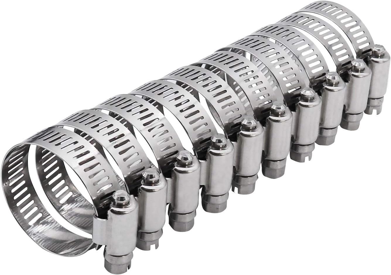 2" Hose Clamp Full Stainless Steel 40mm - 64mm, 10 Pack | 2 hose clamp worm gear SAE 32 Size, Full Stainless Steel
