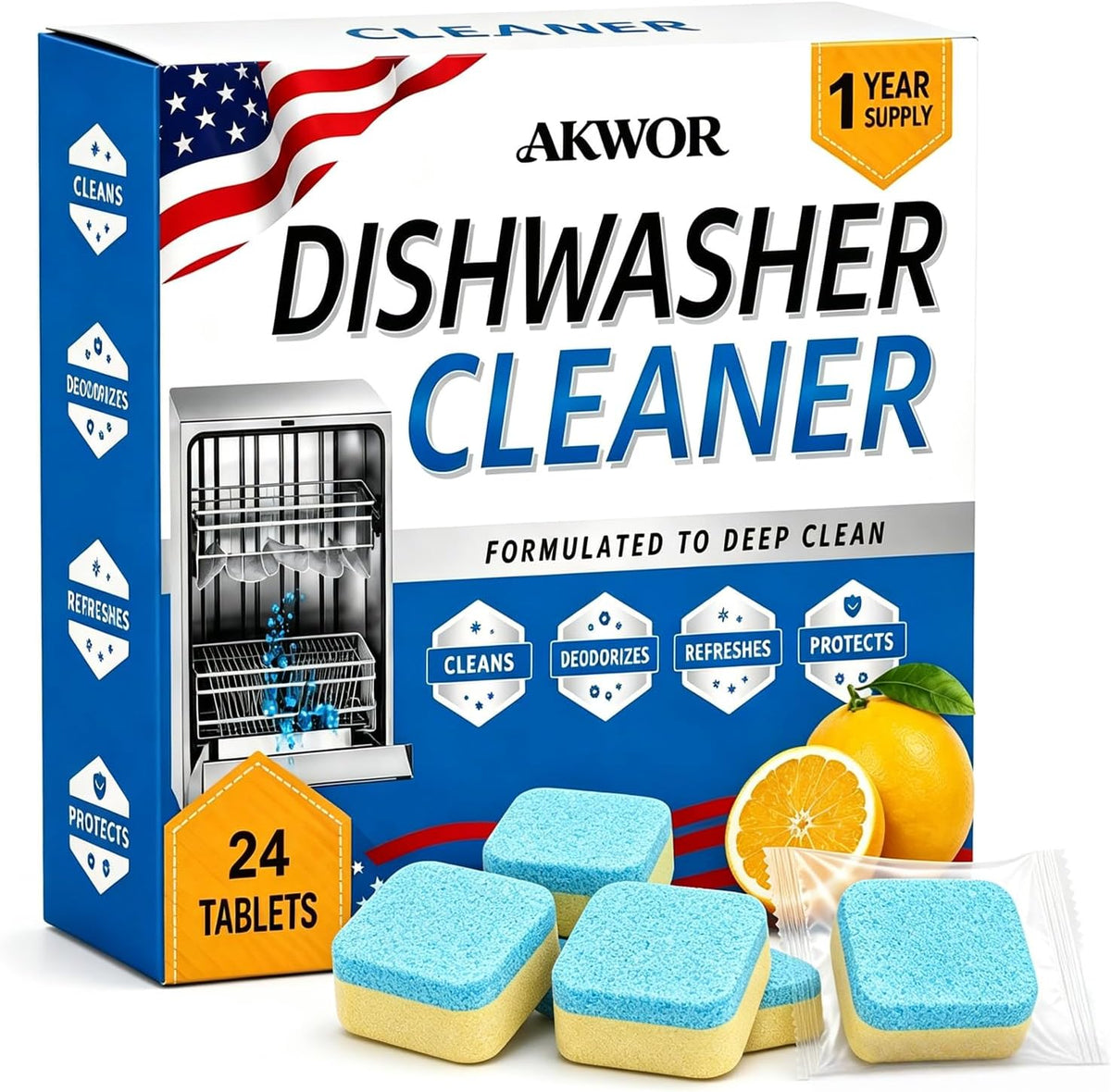 Enzyme Dishwasher Cleaner Tablets Ultra, Eliminator Odor 24 Count