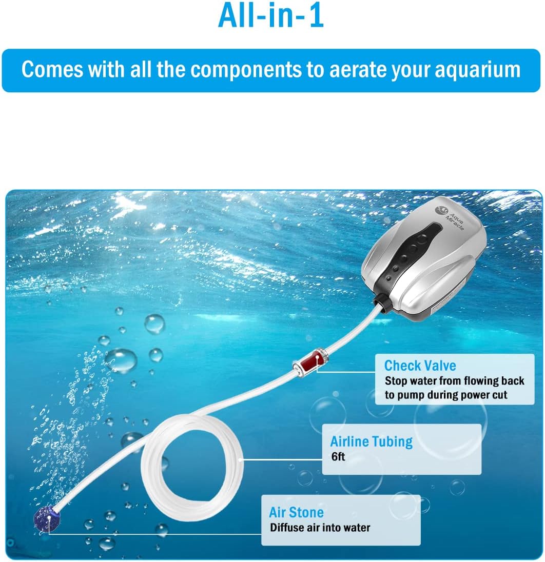 Aquarium Air Pump Fish Tank Bubbler Aerator, All-in-One Fish Tank Air Pump Kit, Quiet Aquarium Bubbler