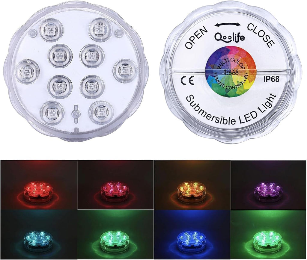 Submersible Pool Light w/Remote, 4-Pack IP68 Waterproof Battery Powered LED | RGB 16 Colors Changing Dimmable