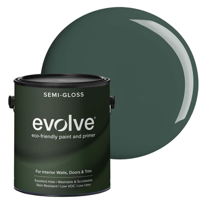 Interior Paint & Primer, Semi-Gloss (Green Pine), 1 Gallon – One-Coat Coverage, Excellent Hide, Low VOC, Low Odor