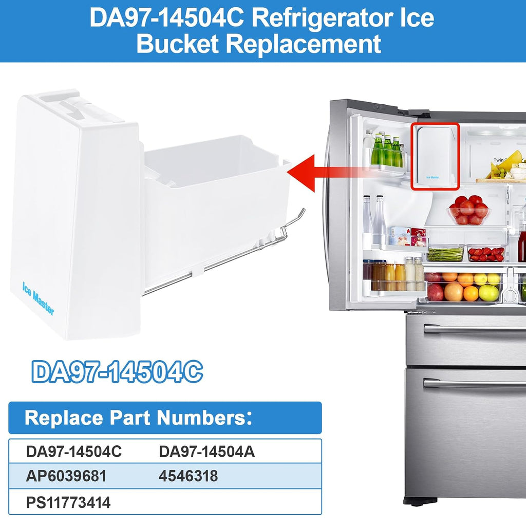 Upgraded RF23HCEDBSR RF23J9011SR RF24FSEDBSR RF22KREDBSR Ice Maker Ice Tray Compatible with Samsung Ice Maker Replacement DA97-14504C DA97-14504A Ice Container Samsung Ice Bucket Replacement Ice Bin