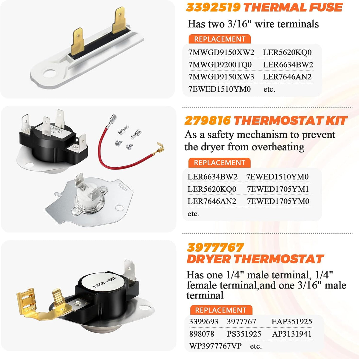 【2026 UPGRADED】279838 W10724237 WED4815EW1 Dryer Heating Element Fit for Whirlpool Ken-more 70 80 Series Model 110 Roper Replace 3403585 NED4600YQ1 ned4655ew1 medx655dw1 AP3094254 8565582 by Beaquicy