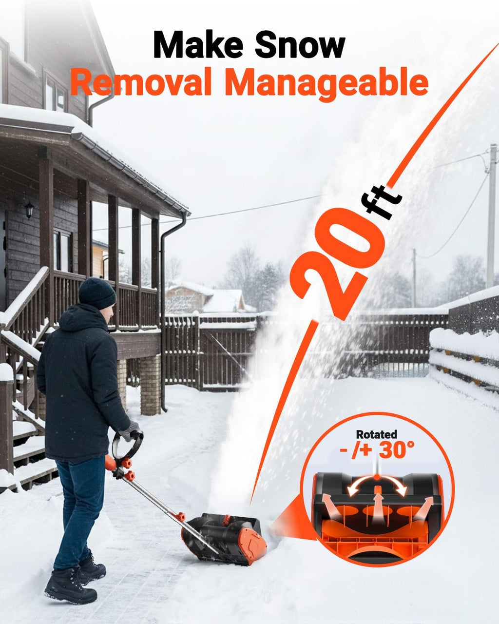 12-Inch Corded Snow Blower, 10 Amp Electric Snow Blower with Directional Plate