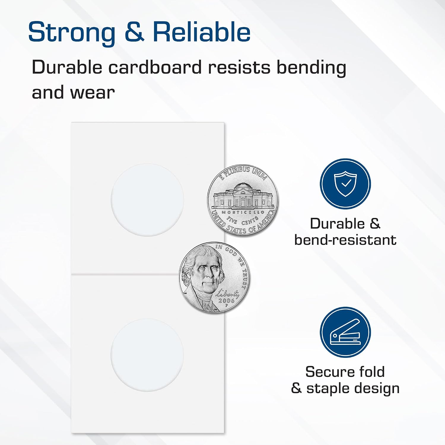 2x2 Coin Flips for Nickels – 100 Pack | Archival Paper Coin Holders with Clear Window | Nickel Holders for Collectors