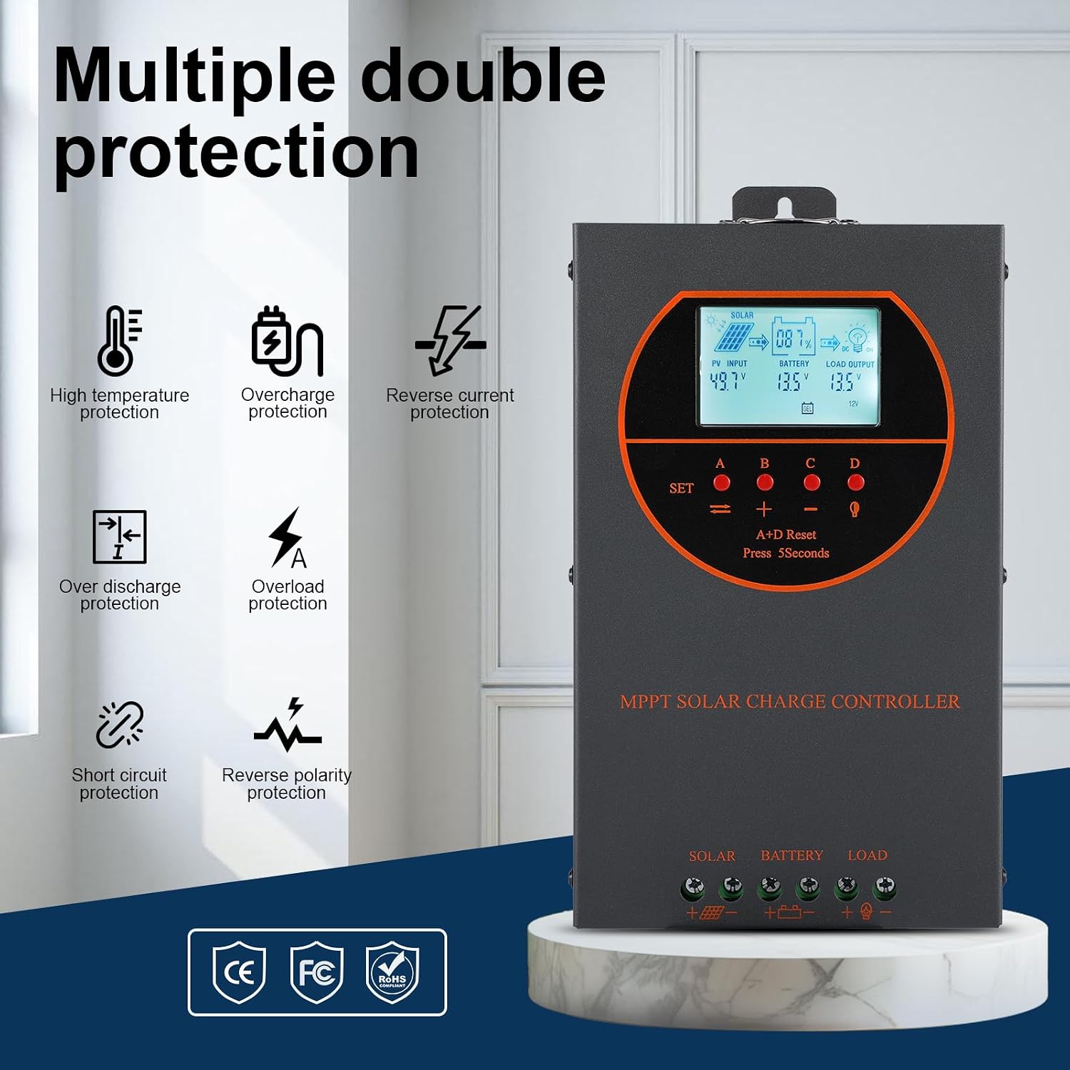 60A MPPT Solar Charge Controller 12V/24V/36V/48V Auto Max 160V LCD | Adjustable Parameter Solar Panel Charge