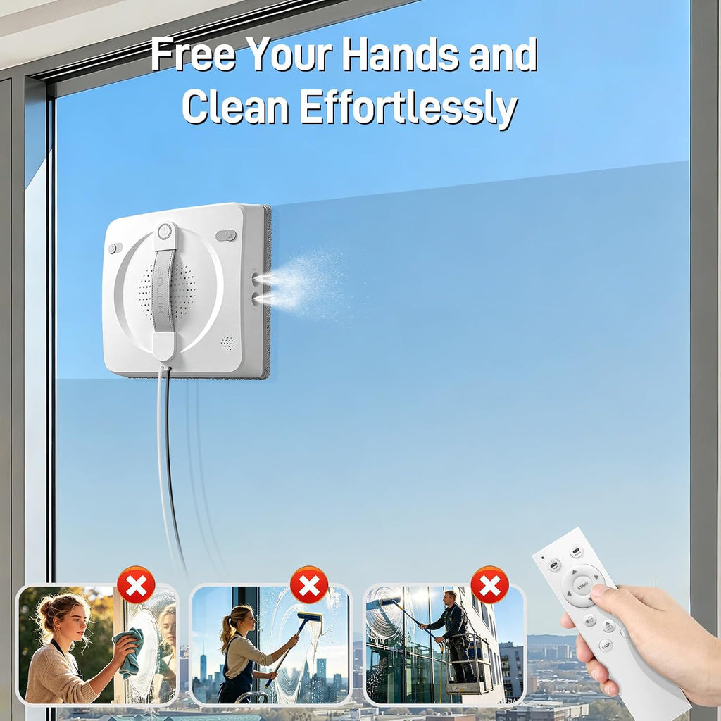Window Cleaning Robot, 5000Pa Sauction with 4 Water Spray, 10-Stage Protection System, Intelligent Path Planning, 3