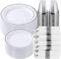 350 Piece Silver Plastic Dinnerware Set for 50 Guests