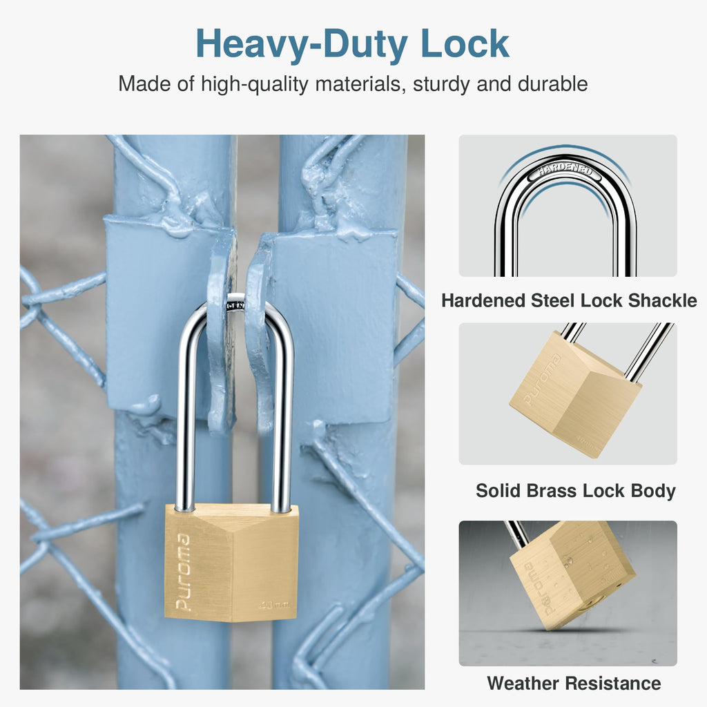 Keyed Padlock 3 Keys Outdoor Solid Brass Lock 2.6" Shed Gate Hasp