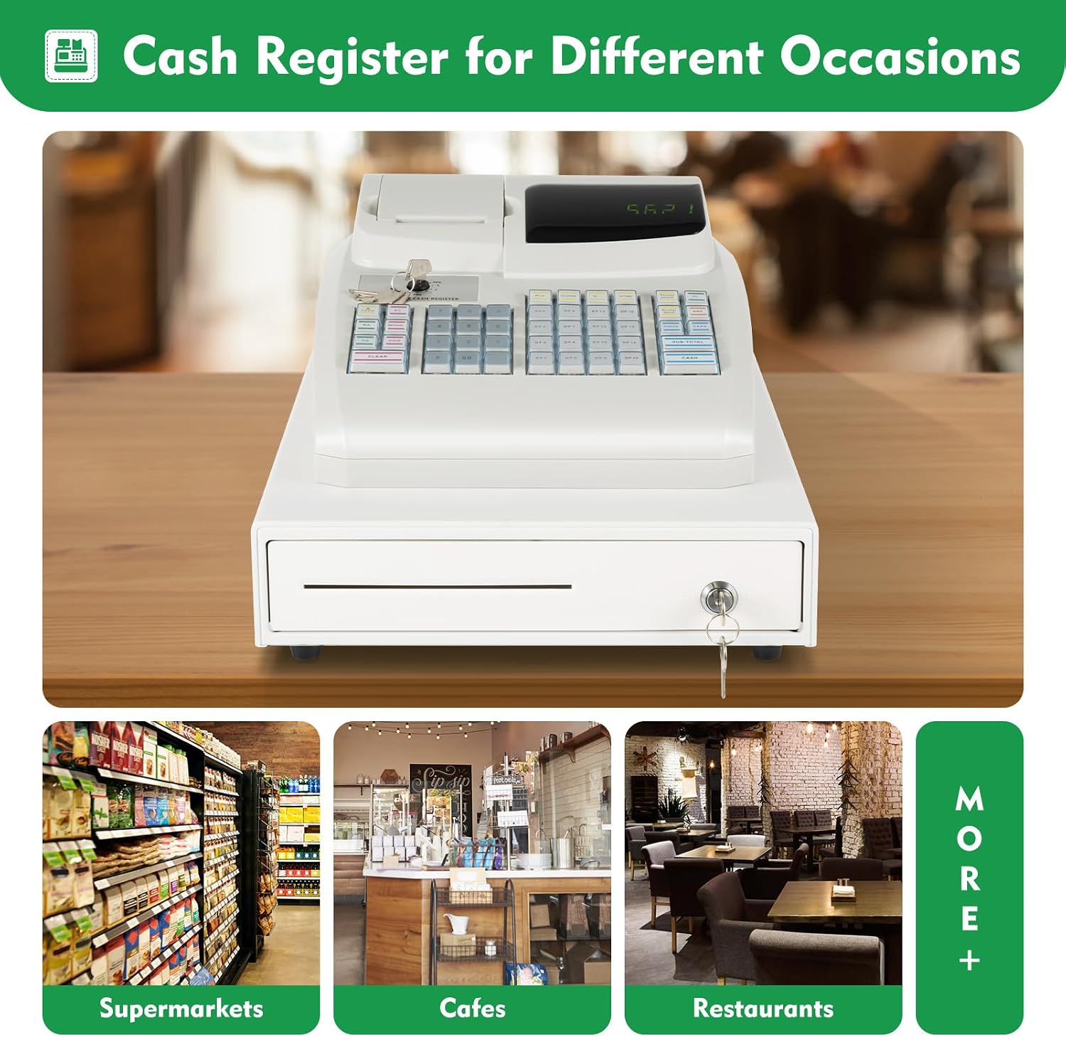 Modern Electronic Cash Register with Built-in Thermal Printer and Secure Cash Drawer, Commercial Electronic Cash