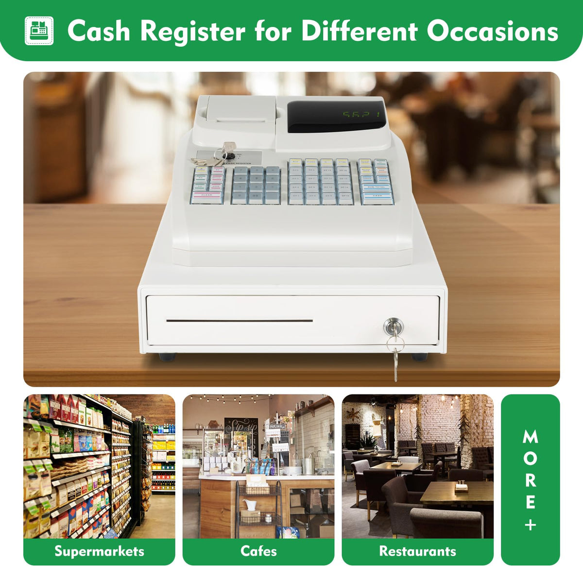 Electronic Cash Register with Thermal Printer, 47 Keys POS System