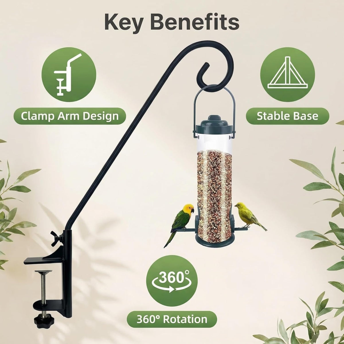 Heavy Duty Deck Hook,360 ° Rotating Design,Pole 15”Long Metal Deck Railing Hooks for Hanging Bird