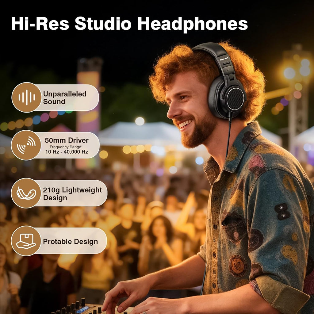 Studio Headphones, Wired Headphones with 50mm Drivers, Professional DJ Headphones for Recording Mixing Podcast Guitar