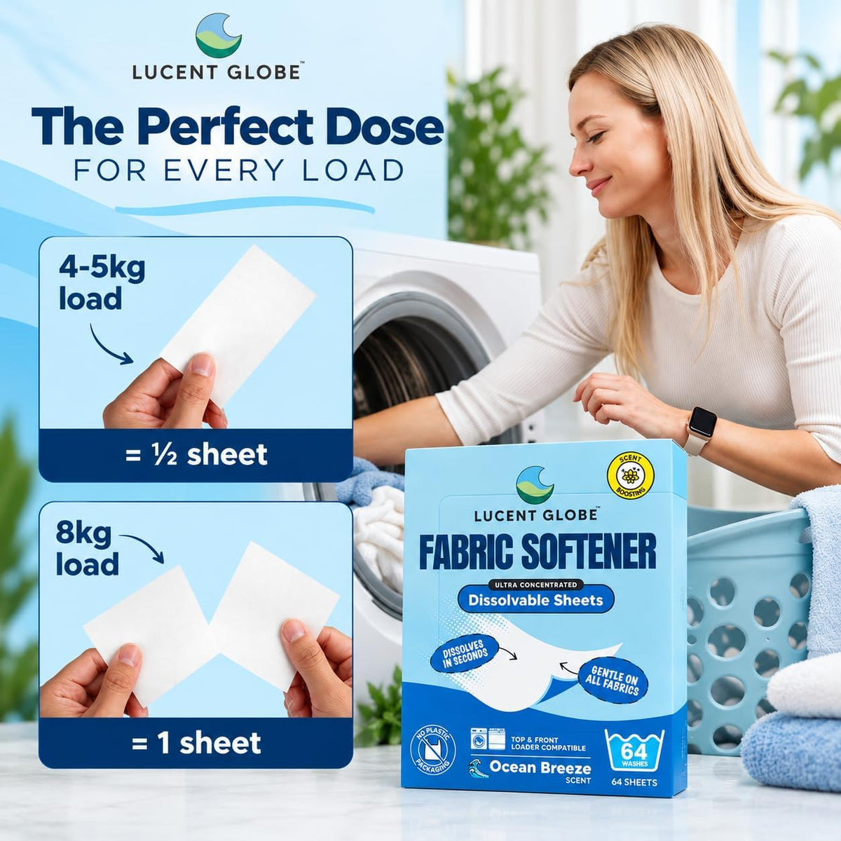Fabric Softener Sheets for Washing Machines (Ocean Breeze)
