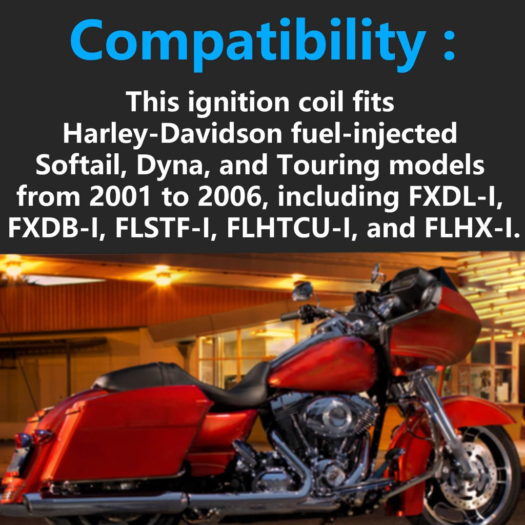 Single Ignition Coil Compatible with Harley-Davidson Softail Dyna Touring 2001-2006, 4-Pin 3-Ohm Coil Replacement for 31743-01 210538