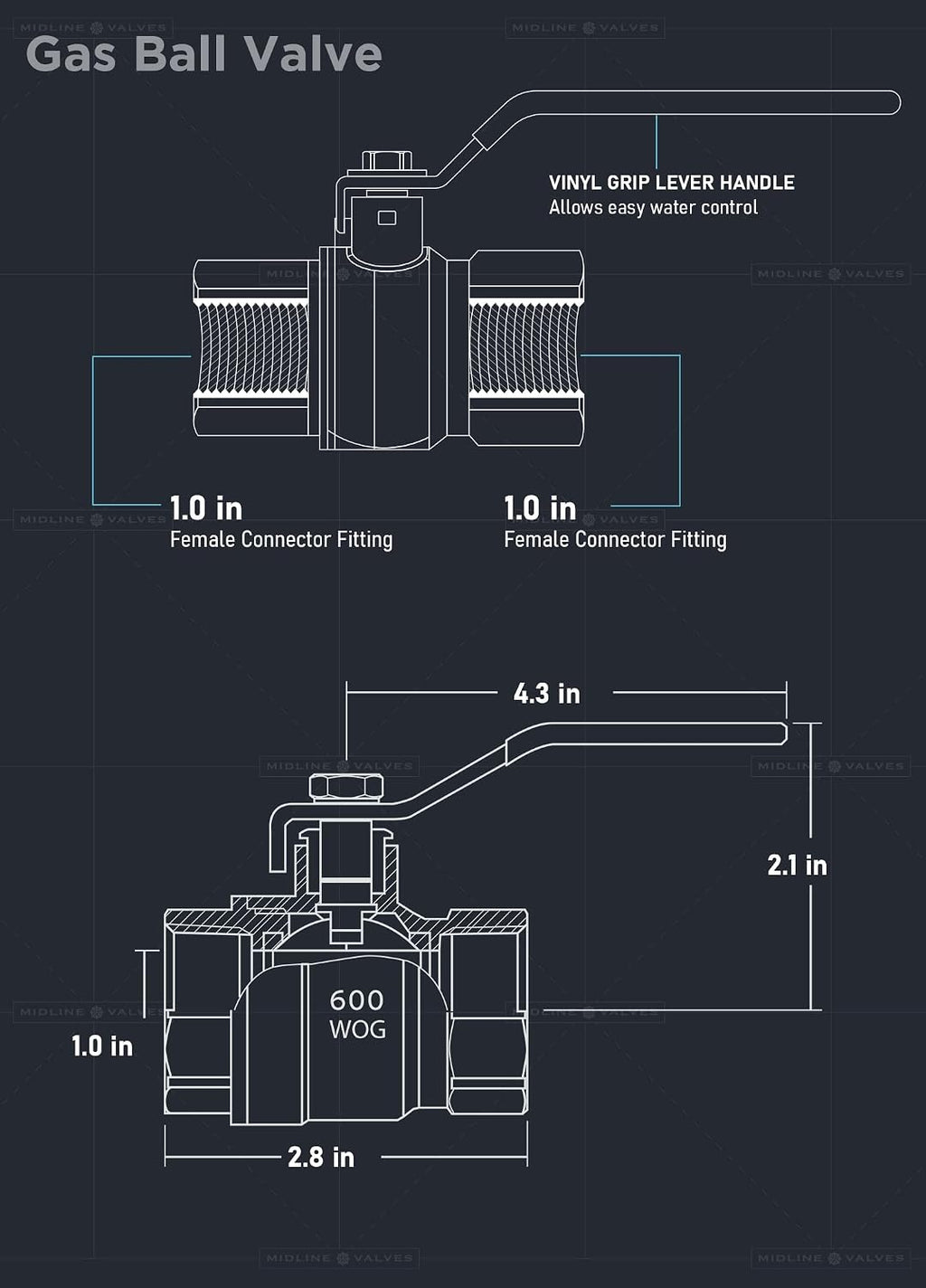 Midline Valve 822T223-NL Premium Full Port Ball Valve Brass, 1 in. FIP